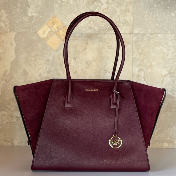 Michael Kors Avril XL Shoulder Leather Tote Bag Oxblood - Picture 1 of 12